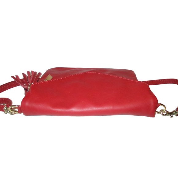 *Vera Pelle Made in Italy Brick Red Crossbody Bag Buttery Soft Leather Zip Close - Picture 4 of 7